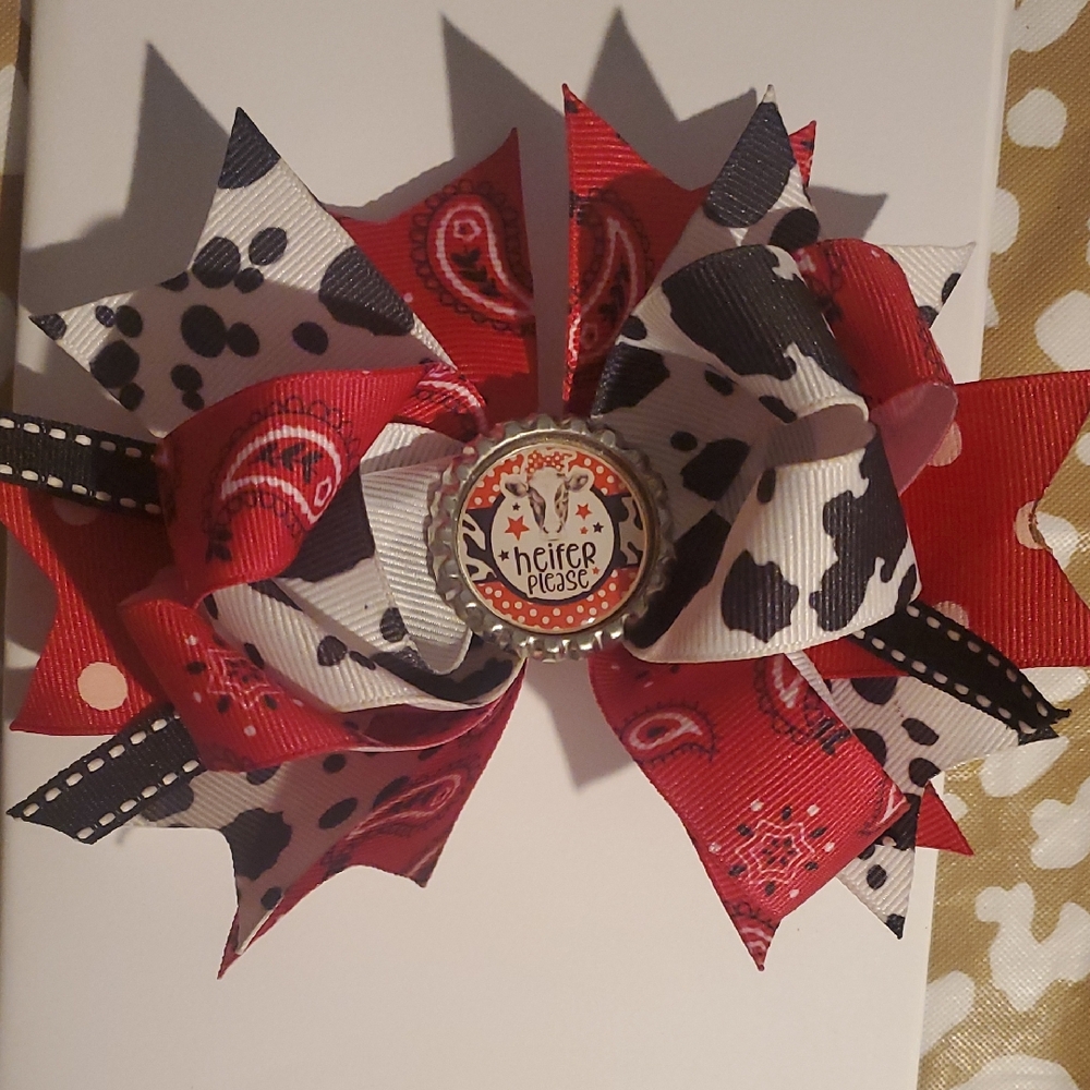 Red and Black Cow Print Hair Bow